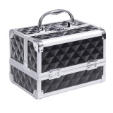 HOMCOM Geantă de machiaj depozitare la 3 nivele cu oglindă lacăt cu 2 chei dim. 20L x 15l x 15H cm negru | Aosom Romania