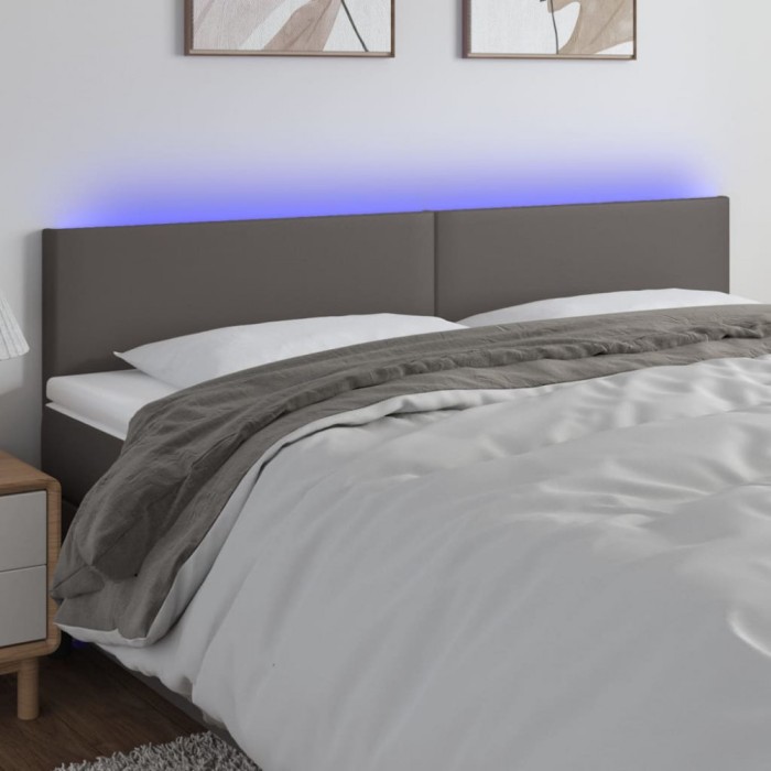 vidaXL Tăblie de pat cu LED, gri, 180x5x78/88 cm, piele ecologică 3121438