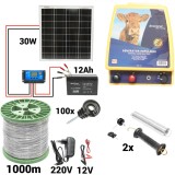 Kit pachet gard electric 12 Joule 12 220V panou baterie sarma 150 kg 0.12 ohm 1000m 100 izolatori (BK87122-1000S13-30W-12Ah), Breckner Germany