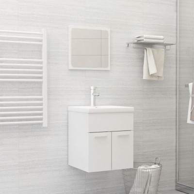Set mobilier de baie, alb extralucios, lemn prelucrat foto