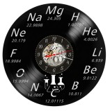 Ceas de perete decorativ realizat manual din disc de vinil, handmade, tematica Chimie si Tabelul Periodic, ideal cadou profesori, chimisti si studenti