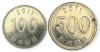Coreea de Sud , lot 32 - 100 + 500 Won 2011, Asia, Cupru-Nichel