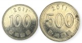Coreea de Sud , lot 32 - 100 + 500 Won 2011, Asia, Cupru-Nichel