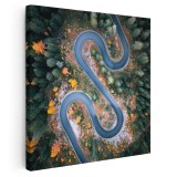 Tablou vedere aeriana drum serpuit verde 2002 Tablou canvas pe panza CU RAMA 100x100 cm