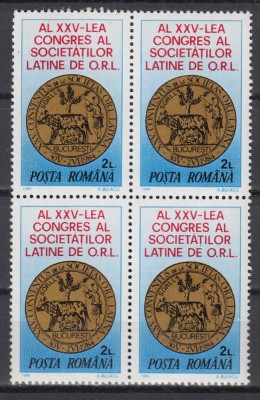1984 LP 1102 AL XXV-LEA CONGRES AL SOCIETATILOR LATINE DE ORL BLOC DE 4 MNH foto