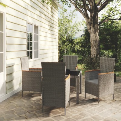 vidaXL Set mobilier de exterior cu perne, 5 piese, gri, poliratan foto
