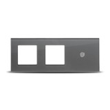 Ramă triplă Pulsar Touch NS din sticlă securizată 4mm, finisaj gri, design modern pentru 2 prize și 1 &icirc;ntrerupător touch, instalare &icirc;ncastrată.
