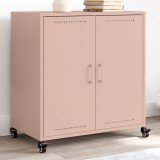 Dulap roz Gossi, 68.5x39x72 cm, otel laminat, 2 usi, mobil cu roti, depozitare