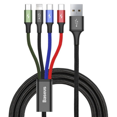 Cablu date Baseus 4 in 1 - USB la Lightning, 2 x Type-C, Micro-USB, 3.5A, 1.2m, Negru (CA1T4-B01) foto