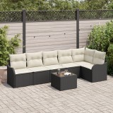 Set Canapea Grădină 6 Piese cu Perne Rattan Poli Maro, Canapea Grădină 2-Persoane cu Perne Rattan Poli Negru, vidaXL