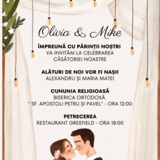 Invitatie nunta, 10x15 cm, cu plic personalizat, model Pictura