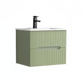 Trent 60 dulap de baie inferior cu chiuvetă ceramică (2 sertare) verde măslin verde fistic