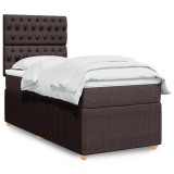vidaXL Pat box spring cu saltea, maro &icirc;nchis, 100x200 cm, textil