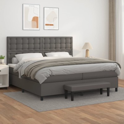 vidaXL Pat box spring cu saltea, gri, 200x200 cm, piele ecologică 3137687 foto