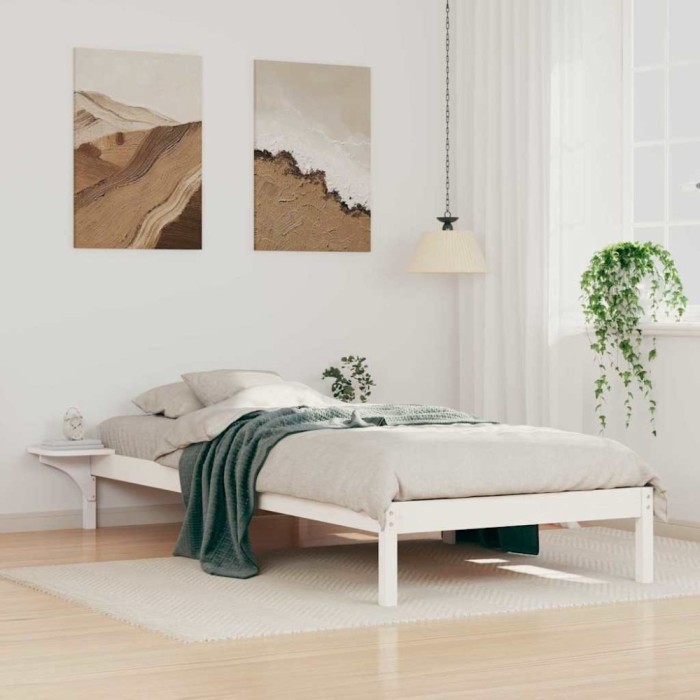 vidaXL Cadru de pat cu mese laterale Alb 90 x 220 cm Lemn de pin masiv 873242