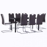 vidaXL Set mobilier de bucătărie, 9 piese, maro, piele ecologică