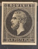 Romania 1872/79 - Eseu Carol l ,1 cu 1/2 bani negru pe hartie crem