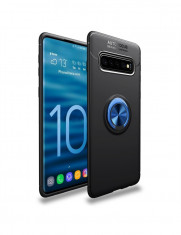 Husa Samsung S10, neagra, rezistenta la soc, inel albastru rotativ 360 grade, tip stand foto
