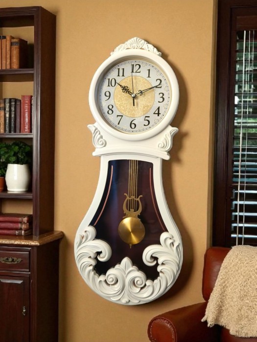 Ceas de perete alb cu pendul 68 cm