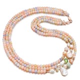 Cumpara ieftin Colier Argint 925 Placat Aur Roz cu Morganit si Perle de Cultura, 73cm, Made in Italy. Cutie Cadou