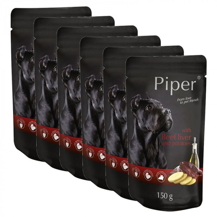 Piper Adult hrană la plic cu ficat de vită și cartofi 6 x 150 g