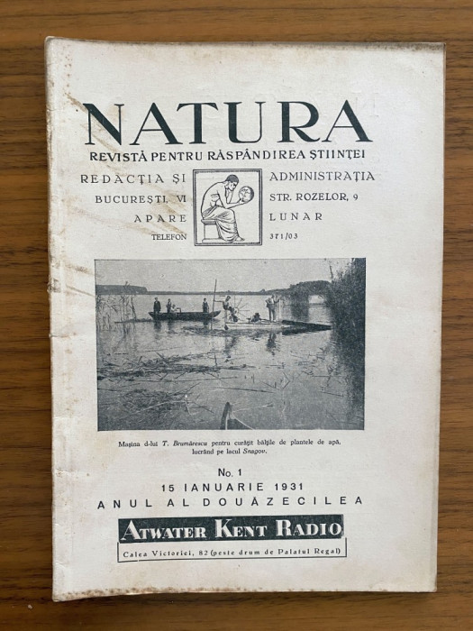 Revista Natura anul XX 1931 - numarul 1