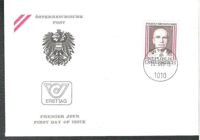 Austria &Ouml;sterreich 1980 Rudolf Kirchschlager FDC K.127