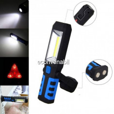 Lampa de Lucru LED 3W+COB LED cu USB, Magnet, Agatatoare 12V 220V foto