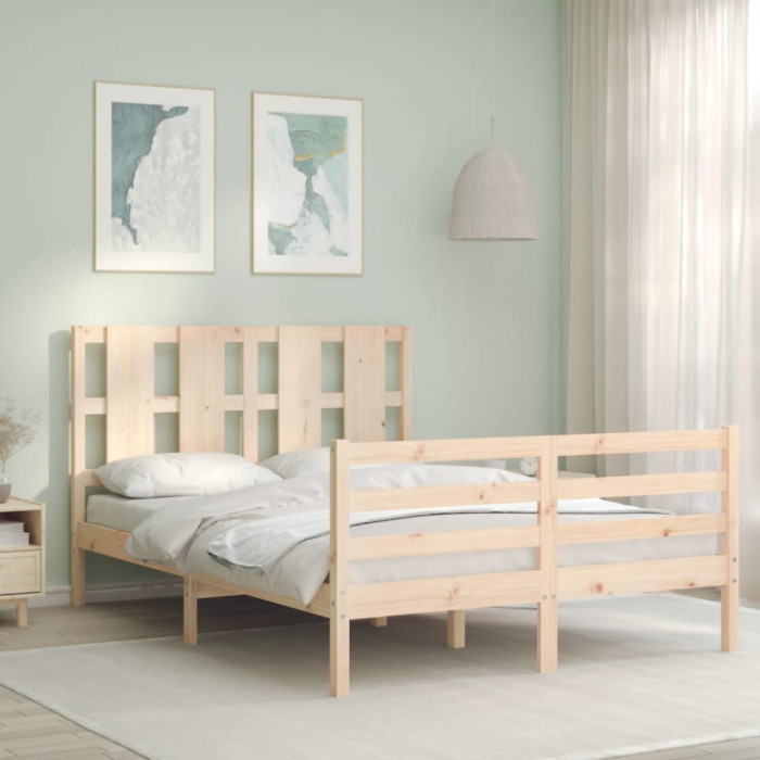 Cadru de pat cu tablie, dublu, lemn masiv GartenMobel Dekor