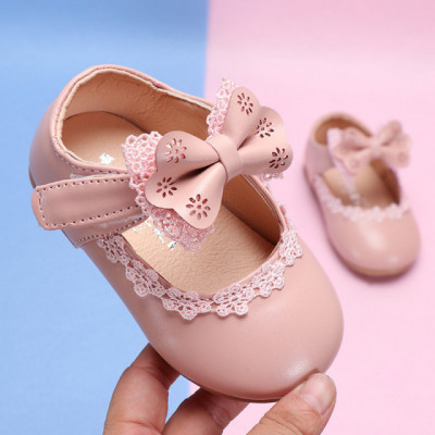 Pantofiori roz pudra cu fundita si danteluta (Marime Disponibila: Marimea 22) foto