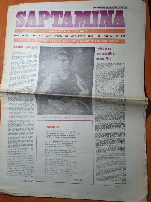 saptamana 28 octombrie 1988-articol nadia comaneci,eugen barbu