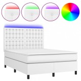 Cumpara ieftin Pat cu arcuri, saltea si LED, alb, 140x200 cm, piele eco