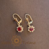 Cercei placati cu aur cu cristale zirconia rosii Flora - 2.5 cm, SaraTremo