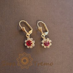 Cercei placati cu aur cu cristale zirconia rosii Flora - 2.5 cm