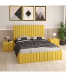 Pat Tapitat Luca Galben + Saltea Lux Ortopedica + Noptiere Tapitate 160x200cm