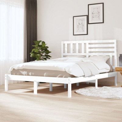 vidaXL Cadru pat, alb, 140x190 cm, lemn masiv de pin foto