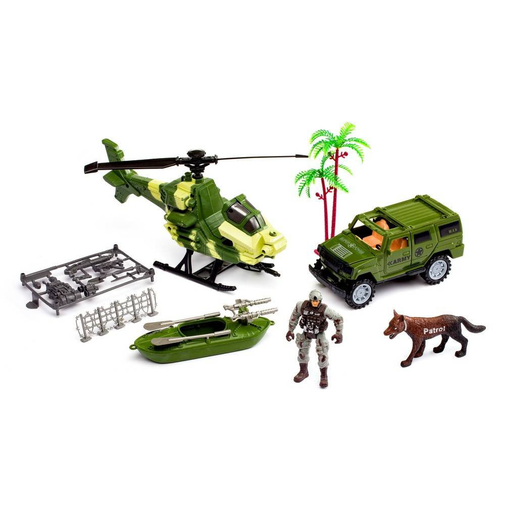Set de joaca pentru copii, elicopter militar, soldati, masinuta de armata  si alte accesorii de jucarie, 38 x 26 x 8 cm | Okazii.ro