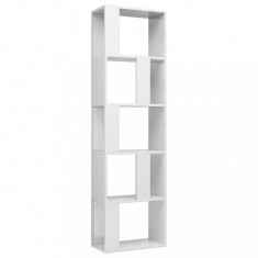 Bibliotecă/Separator cameră, alb extralucios, 45x24x159cm, PAL