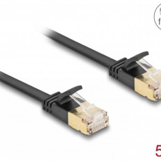 Cablu de retea RJ45 Cat.6A cu cablu Cat.7 Flat FTP 5m Negru, Delock 80348