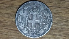 Italia - moneda colectie argint 835 - 2 lire 1887- Umberto I - senzationala !