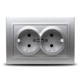 Priză dublă Schuko 16A gri metalizat Zena - ELBI