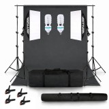 Cumpara ieftin Set studio iluminare cu 2 softbox, 2 becuri fluorescente spiralate 85W, black screen, clame pentru panza, geanta transport