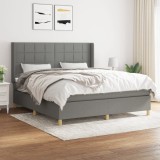 Cumpara ieftin Pat box spring cu saltea, gri &icirc;nchis, 180x200 cm, textil