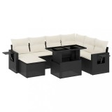 Set mobilier de gradina cu perne, 9 piese, negru, poliratan