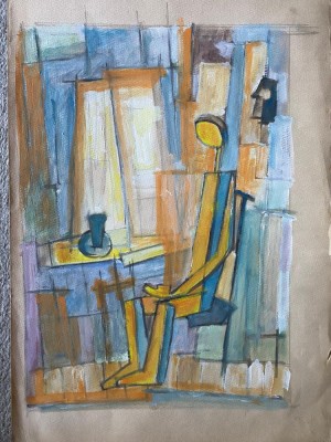 Lucrare abstractă L. Klodnischi acuarela semnat verso monograma LK 49 x 33 foto