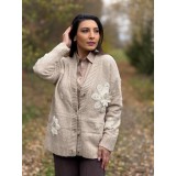 Jacheta dama bej cu aplicatii flori crosetate