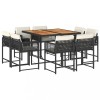 Set mobilier de gradina cu perne, 9 piese, negru, poliratan