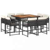 Cumpara ieftin Set mobilier de gradina cu perne, 9 piese, negru, poliratan