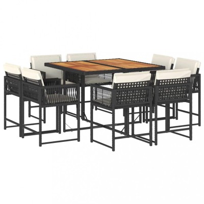 Set mobilier de gradina cu perne, 9 piese, negru, poliratan foto