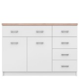 Cumpara ieftin Comoda 2 usi 5 sertare pal alb maro stejar sonoma Topty 120x33x85 cm